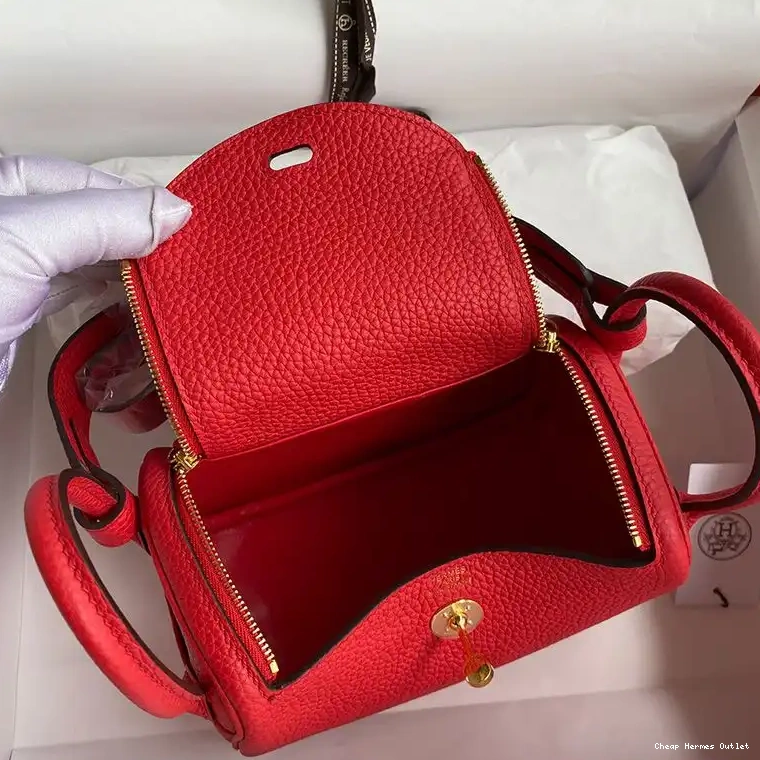 Affordable Lindy Leather Hermes Togo In Gold Hardware Bag Red Mini 0508